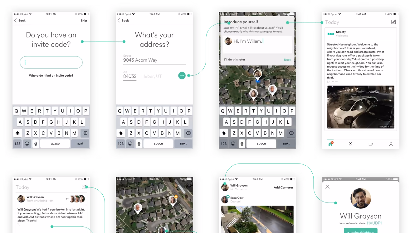 Streety onboarding flow, screen by screen